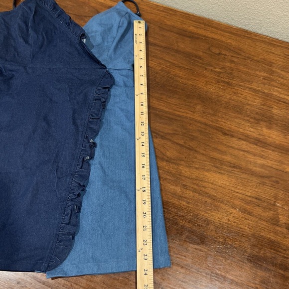 Essue Dress Women Small Denim dress V Neck Two Tone Ruffle‎ Knee Length Denim - Picture 11 of 11